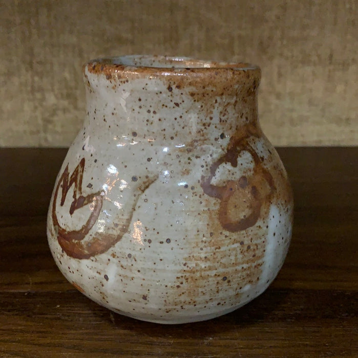 STUDIO POTTERY VESSEL WITH FLOWER DESIGN GLAZE