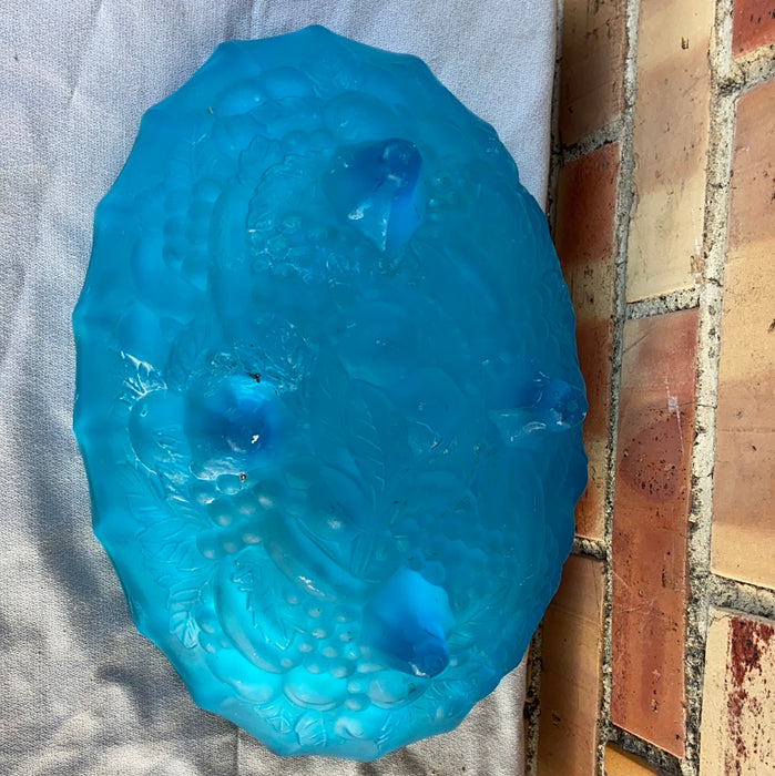 OVAL BRIGHT BLUE PRESSED GLASS COMPOTE