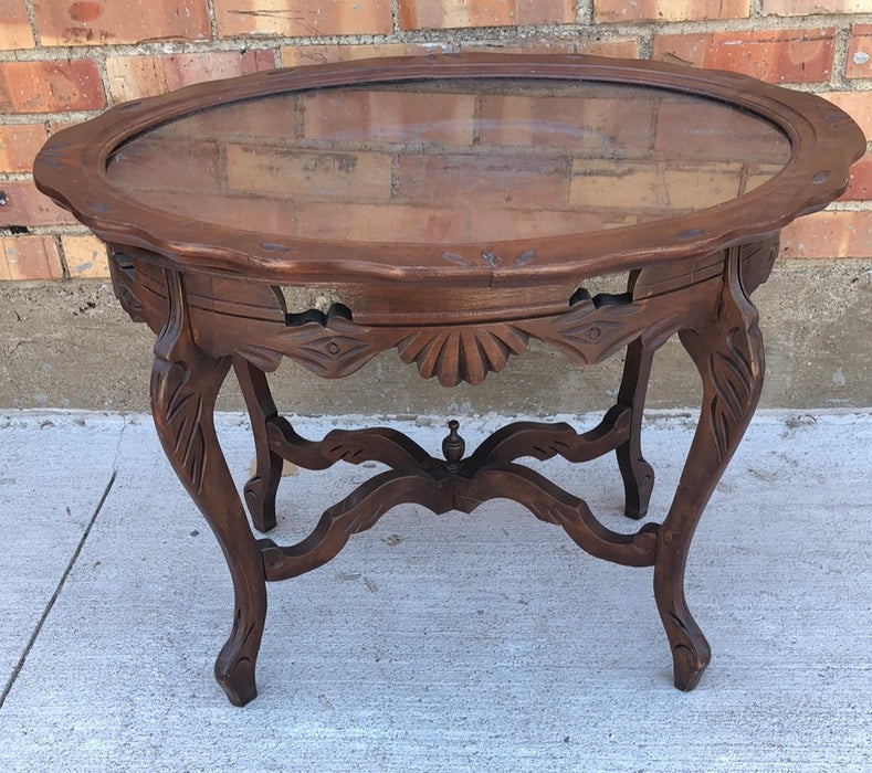 OVAL 1930'S COFFEE TABLE W/LIFT OFF TRAY TOP