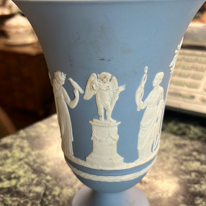 TALL JASPERWARE BLUE VASE