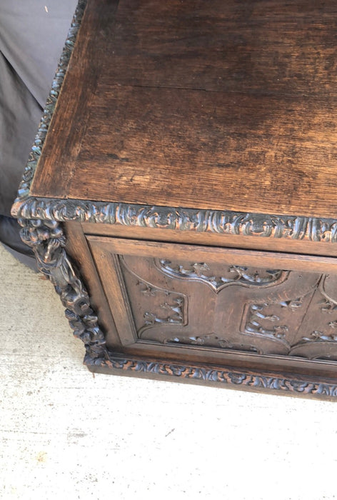 LARGE DARK OAK GOTHIC COFFER