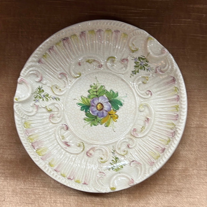 LARGE FLORAL ITALIAN STYLE PAINTED ASHTRAY