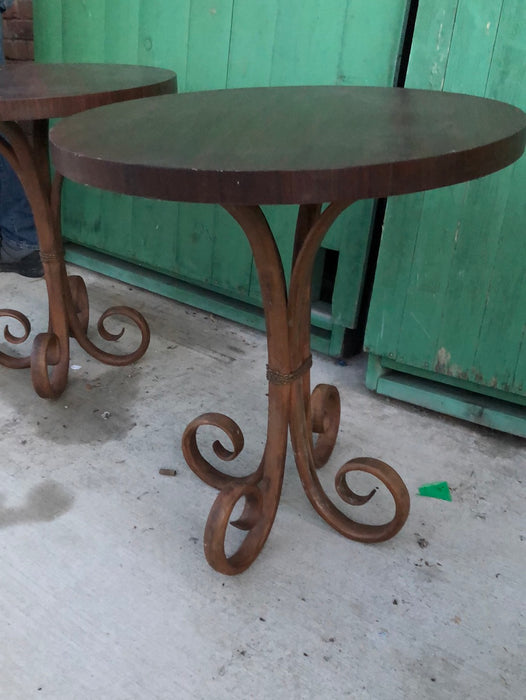 PAIR OF SCROLLED BENTWOOD BASE PEDASTAL TABLES