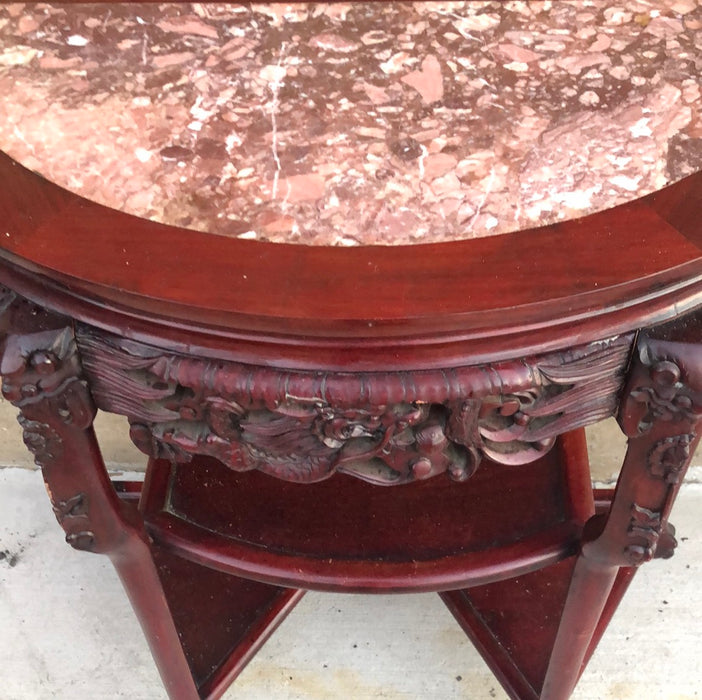 ASIAN DEMI LUNE CARVED MARBLE INLAID CONSOLE TABLE