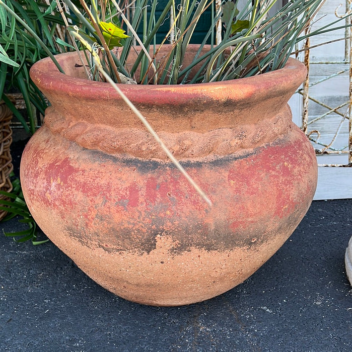 LARGE TERRA COTTA PLANTER WITH ROPE DESIGN