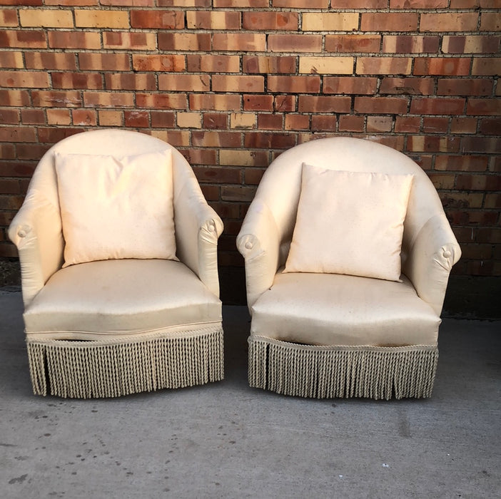 PAIR OF FRENCH CRAPAUD FORM ARM CHAIRS AS FOUND