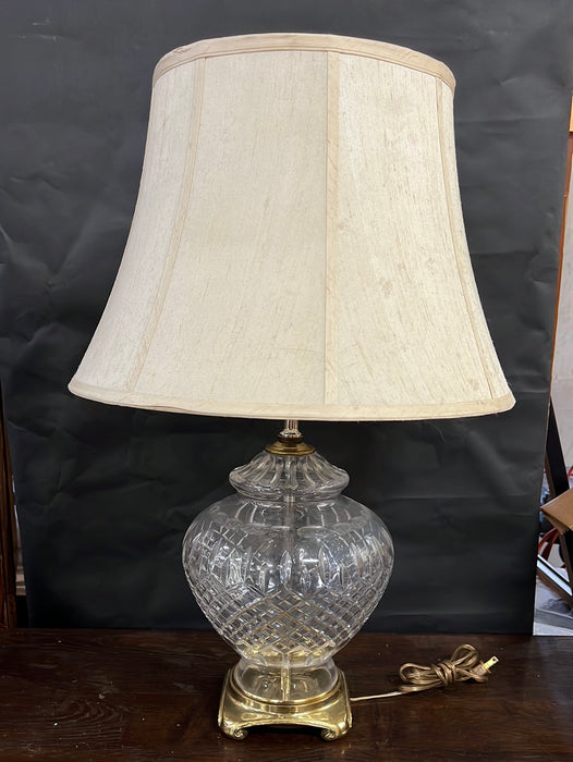 LARGE PRESSED GLASS AND BRASS LAMP