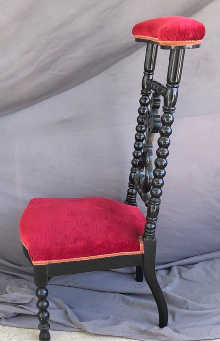 EBONIZED BOBBIN LEG PRIE DIEU WITH RED UPHOLSTERY