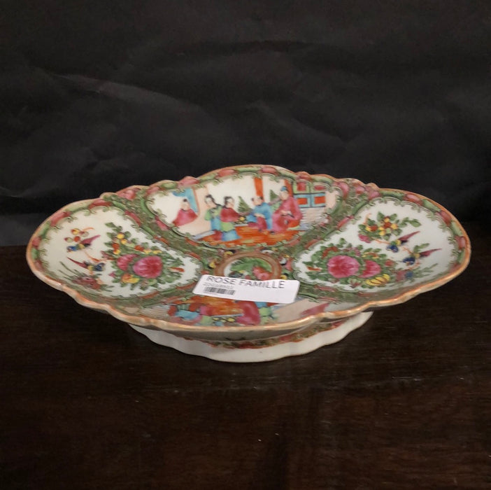 ROSE FAMILLE SHAPED DISH ON PEDESTAL FOOT ADDED TO SOLD LOT