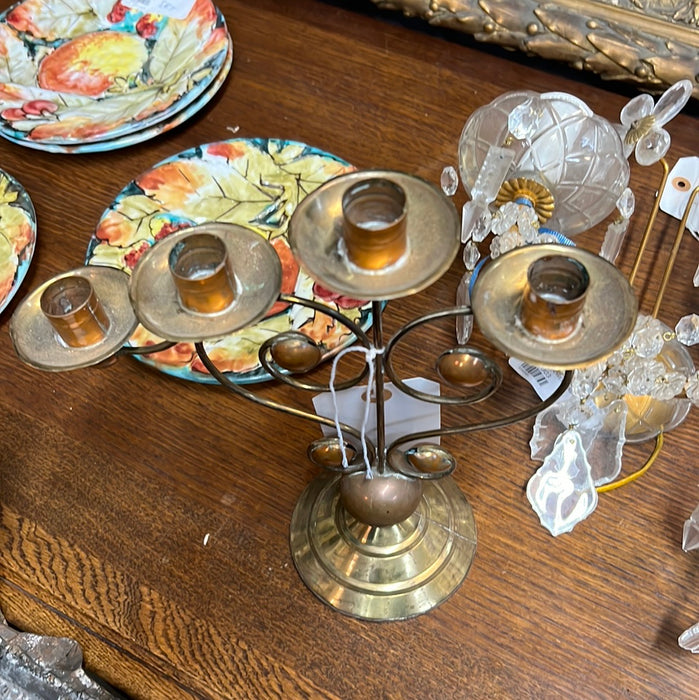 SMALL COPPER AND BRASS CANDLEABRA WITH SPHERES