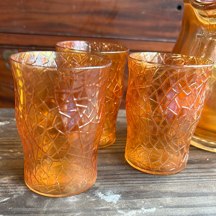 IRIDESCENT ORANGE PITCHER SET WITH 4 GLASSES