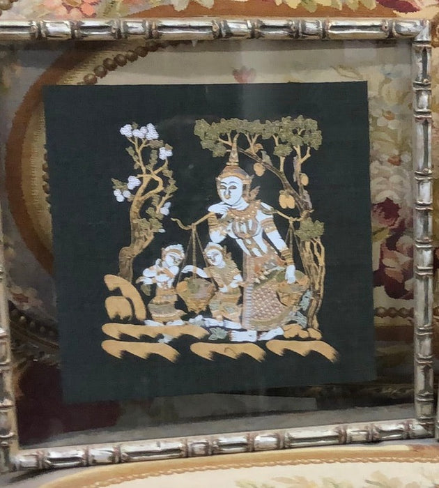 PAIR OF FRAMED THAI DANCERS PAINTED ON CLOTH