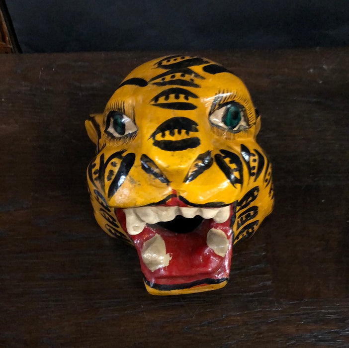 CARVED AND PAINTED WILD CAT HEAD