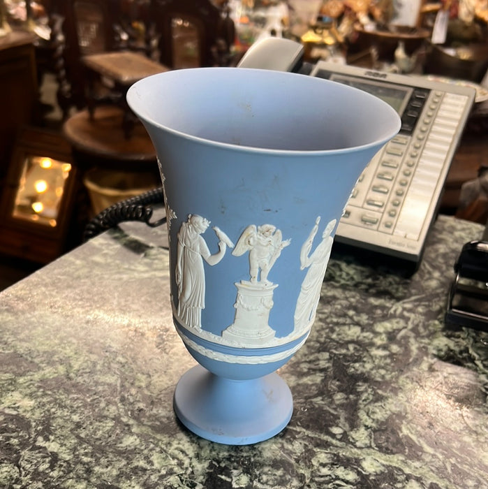 TALL JASPERWARE BLUE VASE