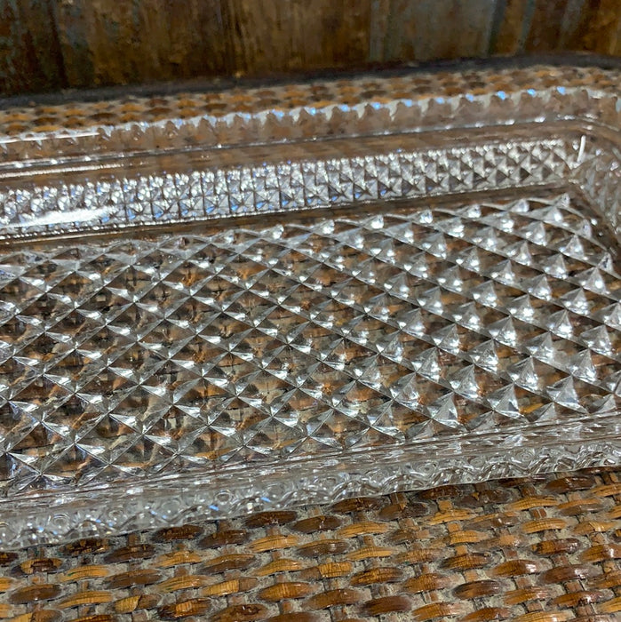 10" RECTANGULAR PRESSED GLASS TRAY WITH HANDLES