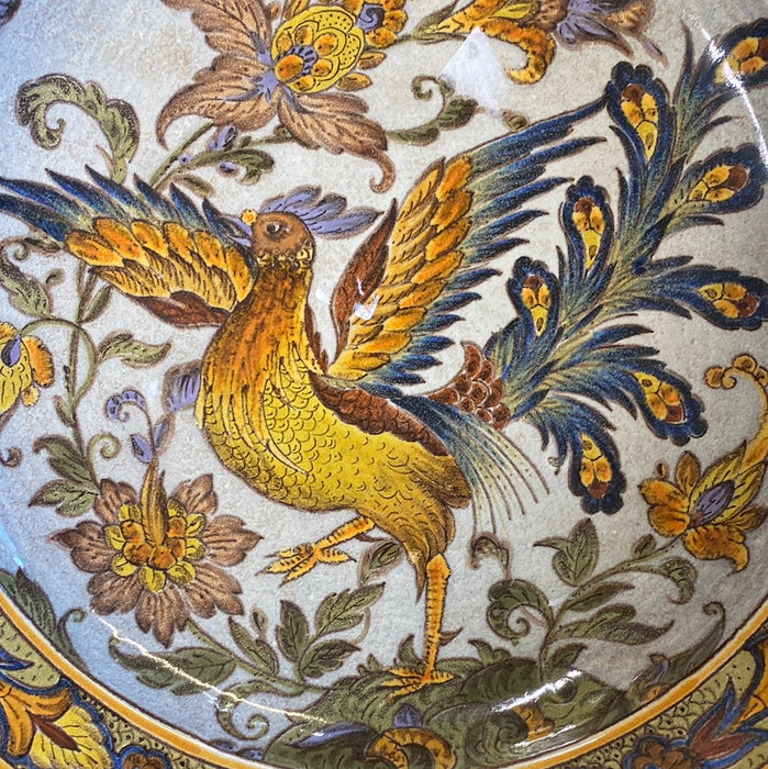 LARGE DELFT GOUDA CHARGER WITH BIRD