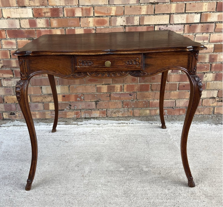 19TH CENTURY LOUIS XV OAK WRITING TABLE WITH HOOF FEET