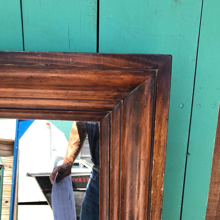 LARGE WOOD FRAMED RECTANGULAR MIRROR