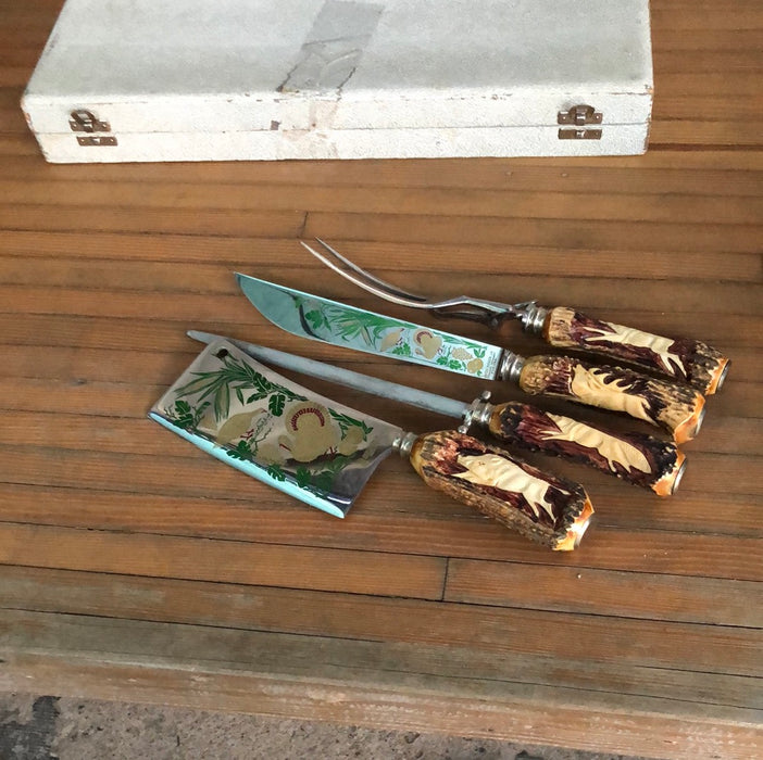 4 PIECE BONE HANDLED CARVING SET