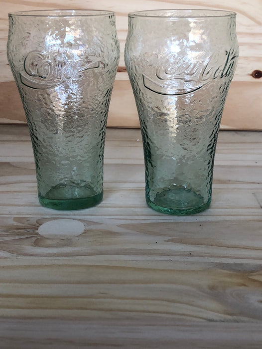 SET OF 3-16 ounce green textured glass Coca-Cola