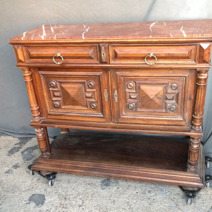 FRENCH WALNUT HENRI II MARBLE TOP SERVER