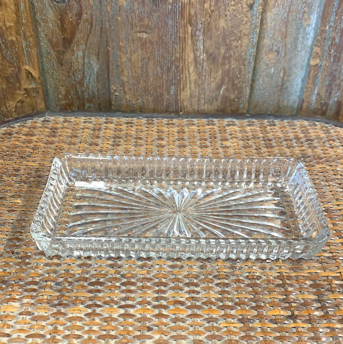 SMALL RECTANGULAR CLEAR PRESSED GLASS DISH