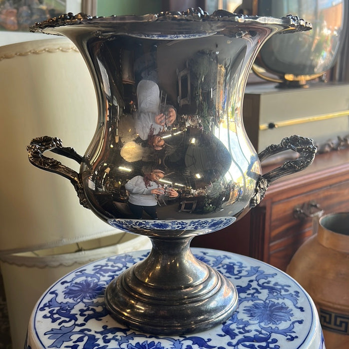 GREY RELIEF SILVERPLATE CHAMPAGNE BUCKET WITH HANDLES