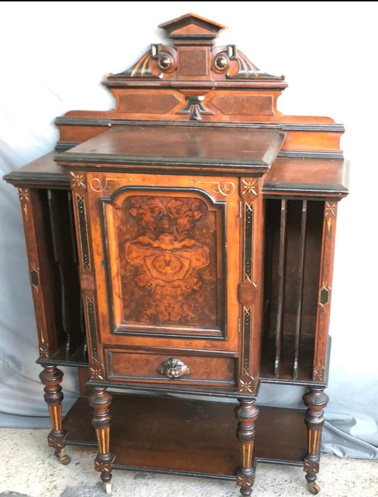 EASTLAKE WALNUT WITH EBONIZED AND GOLD DETAIL MUSIC CABINET