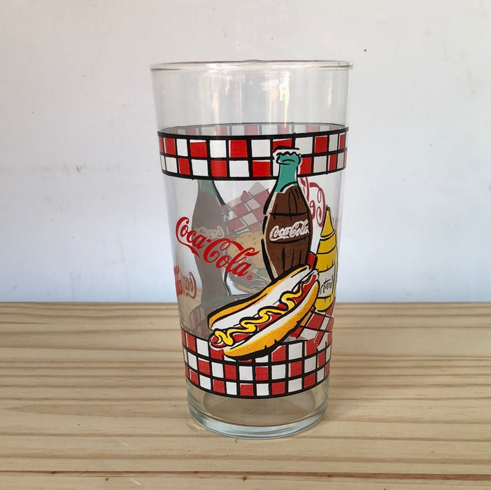 Pair of Large hot dog and mustard Coca-Cola glass