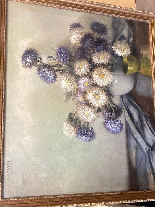 A.D. GREER "PURPLE MUM FLOWERS" PAINTING