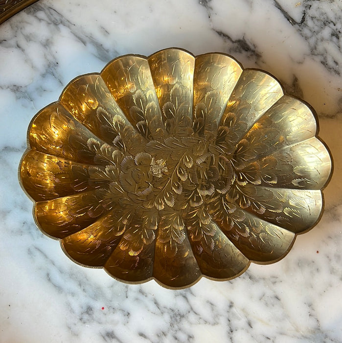 SCALLOPED OVAL ETCHED BRASS CATCH-ALL DISH - EACH