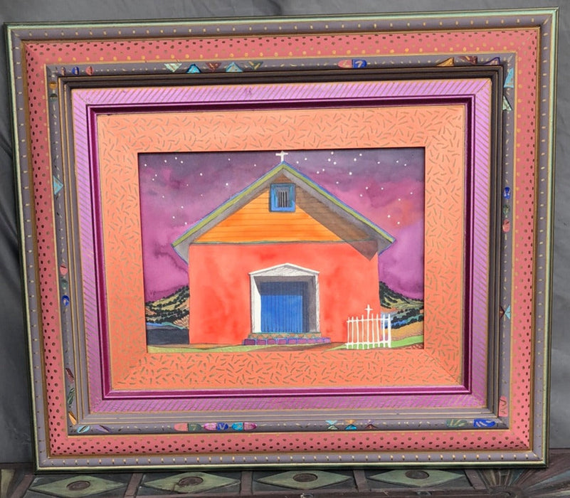 NEW MEXICO COLORFUL CHURCH PAINTING SIGNED LARSEN