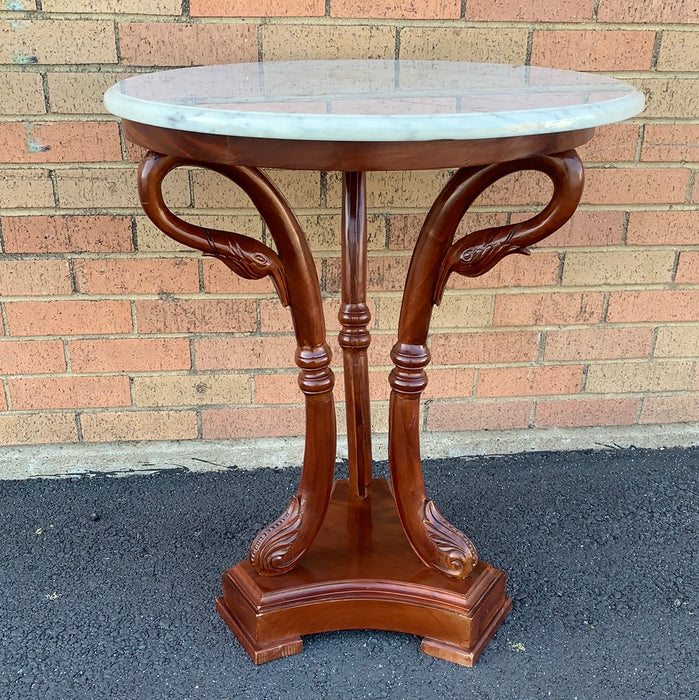 VINTAGE MARBLE TOP SWAN BASE WINE TABLE