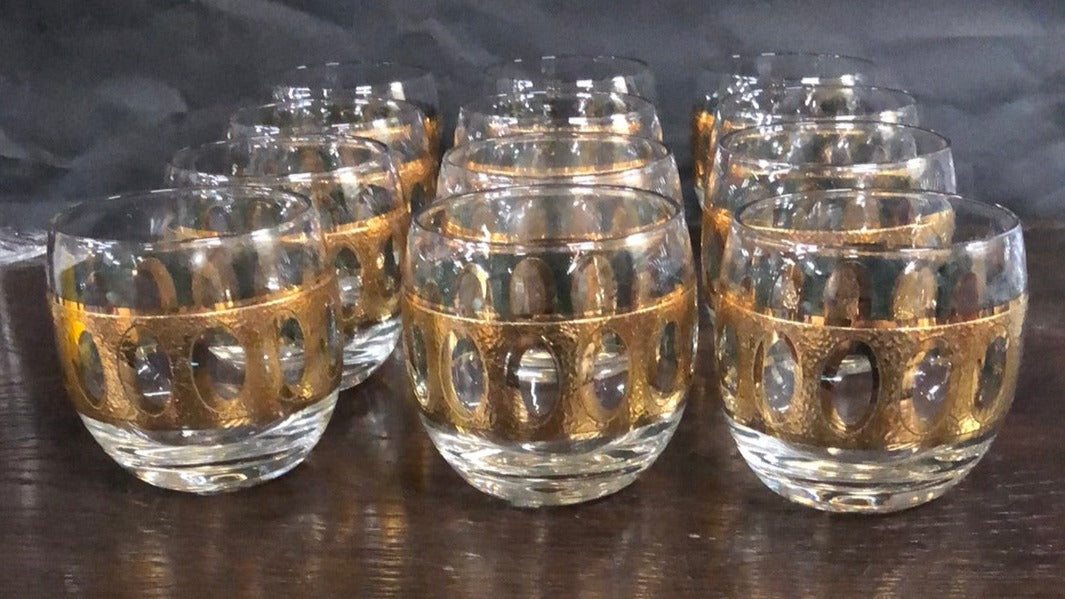 SET OF 12 GOLD PLATED CRYSTAL GLASSES