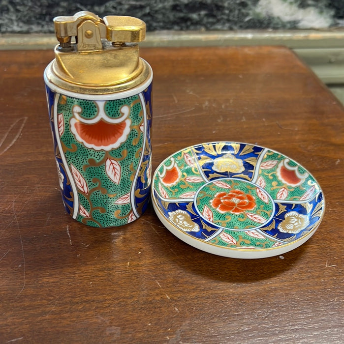 PAIR OF VINTAGE JAPANESE LIGHTER AND SMALL ROUND DISH