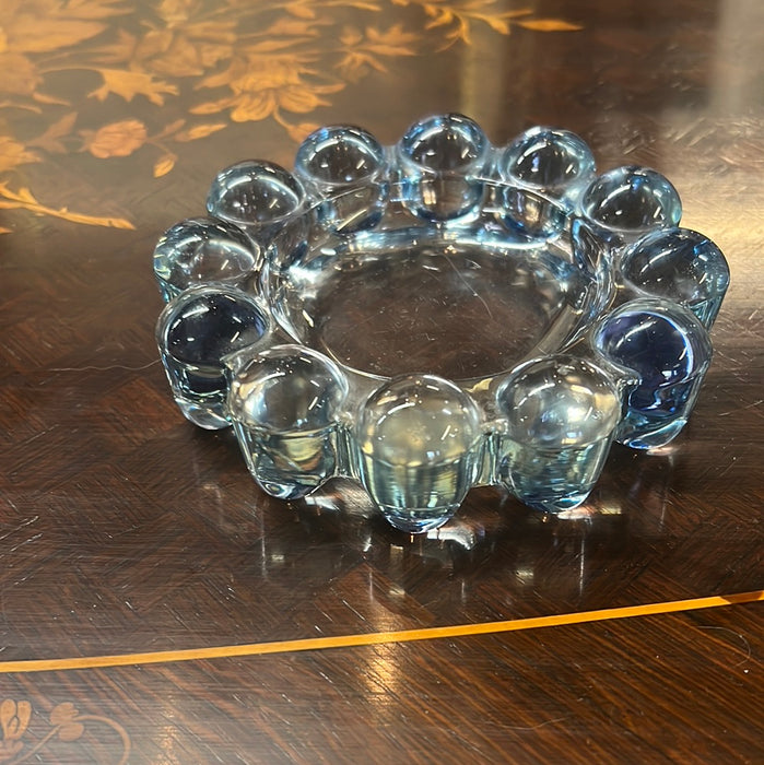 LIGHT BLUE KNOBBY VINTAGE GLASS ASHTRAY