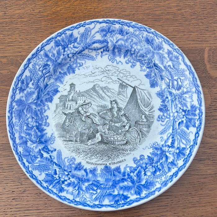 BLUE AND BLACK TRANSFERWARE IRONSTONE PLATE - EACH