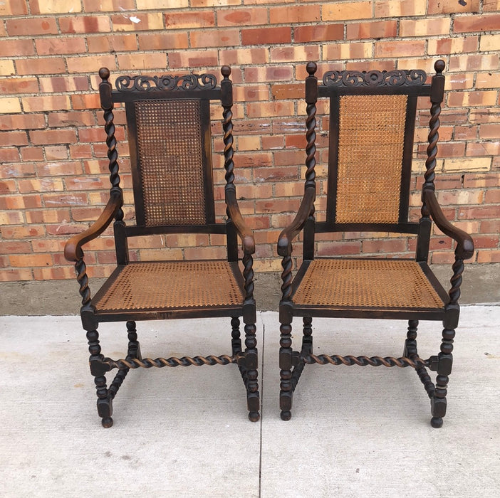 PAIR OF BARLEY TWIST CARVED ARM CHAIRS