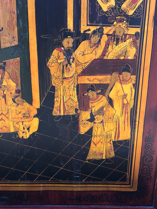 RED AND GOLD ASIAN PANEL WITH PEOPLE AND FOO DOG - EACH
