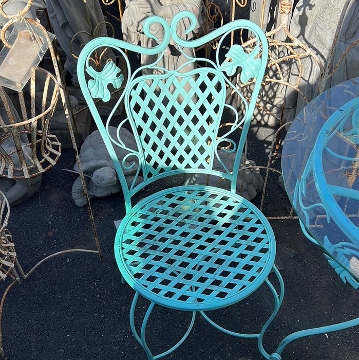 3 PIECE SET OF BLUE IRON TABLE AND 2 CHAIRS