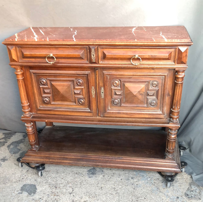 FRENCH WALNUT HENRI II MARBLE TOP SERVER