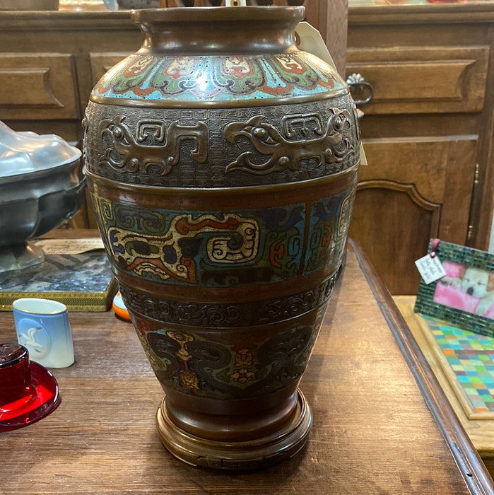 CHAMPLEVE CLOISONNE JAPANESE BRONZE VASE