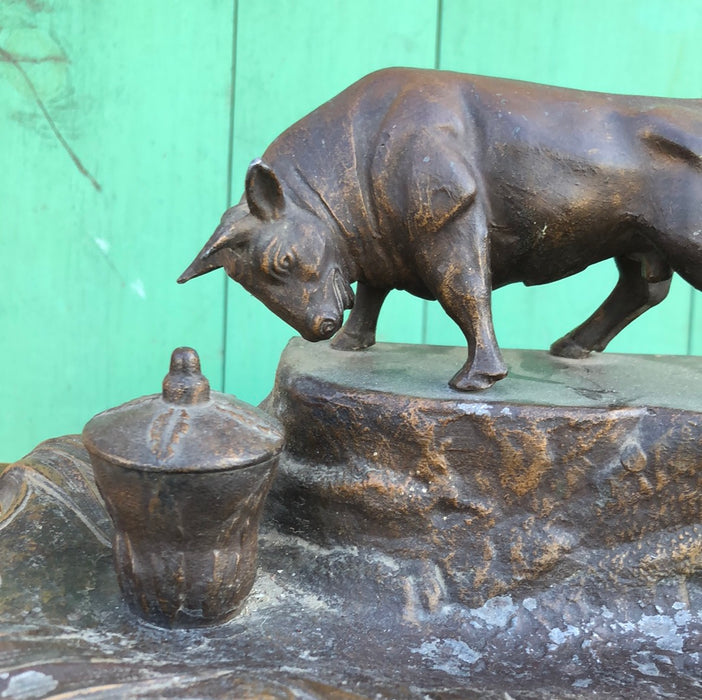 SPELTER COW INKWELL