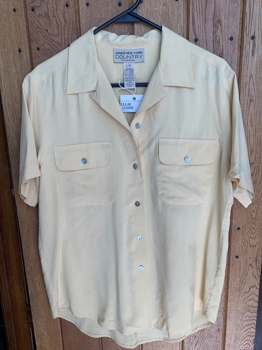PALE YELLOW SILK SHORT SLEEVE SHIRT WITH POCKETS