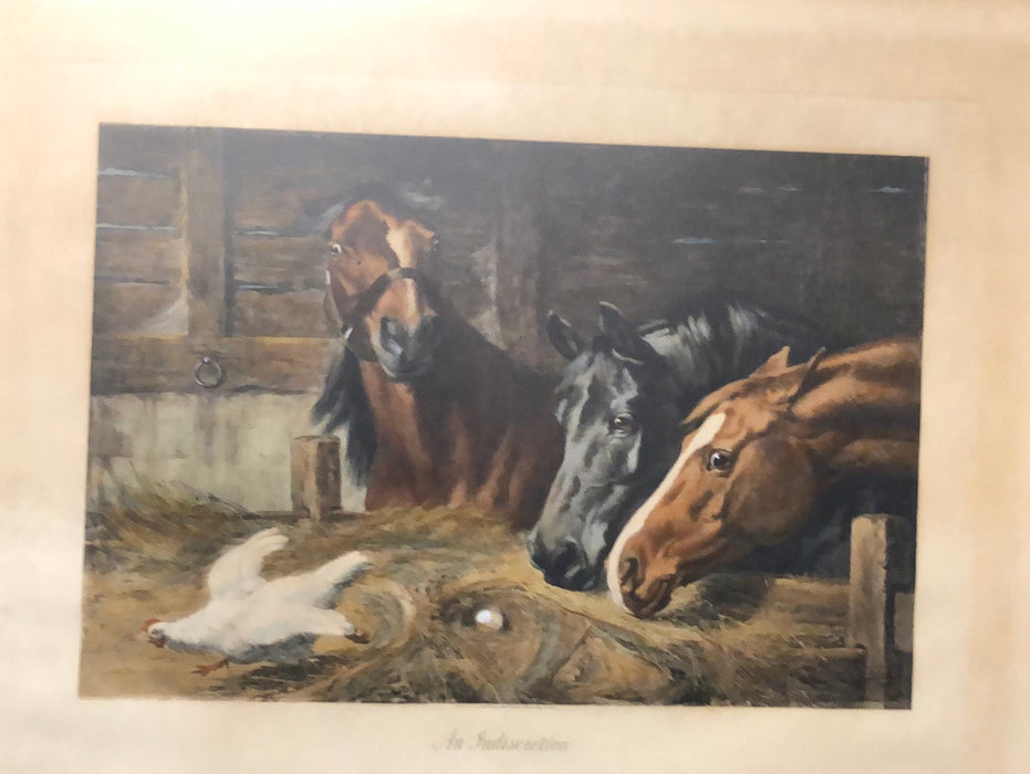 FRAMED FRINT OF 3 HORSES IN A BARN