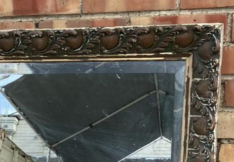 RECTANGULAR HEAVY RELIEF BEVELED MIRROR WITH GREAT PATINA