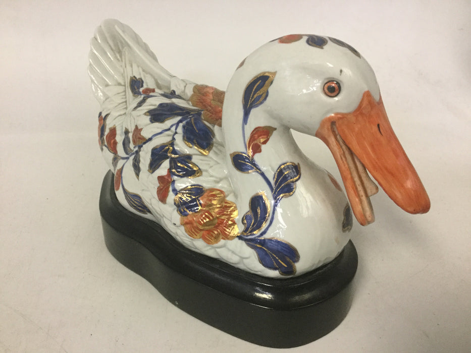 SMALL ITALIAN POLYCHROME DUCK WITH WOOD BASE