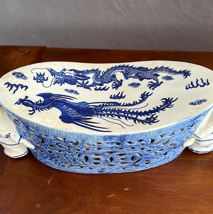 CHINESE BLUE AND WHITE NECK REST WITH EMBOSSED CHOP