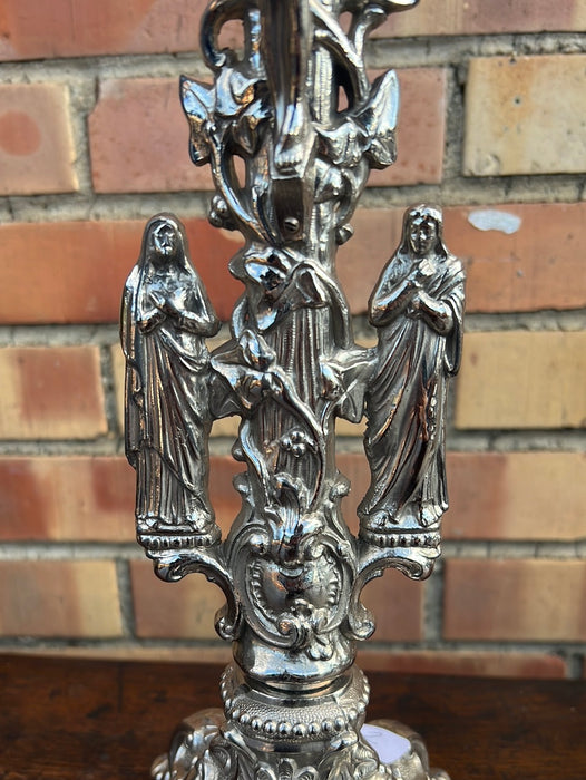 STANDING CHROME METAL CRUCIFIX