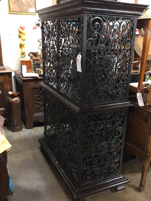 IRON AND WOOD WINE CABINET